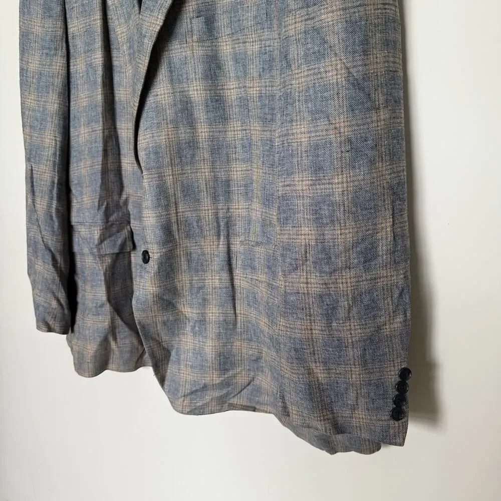 Oak Hill Mens Sports Coat Blazer Jacket 2XL Tall 50/52 Plaid Linen 2 Button Luxe - Picture 4 of 9